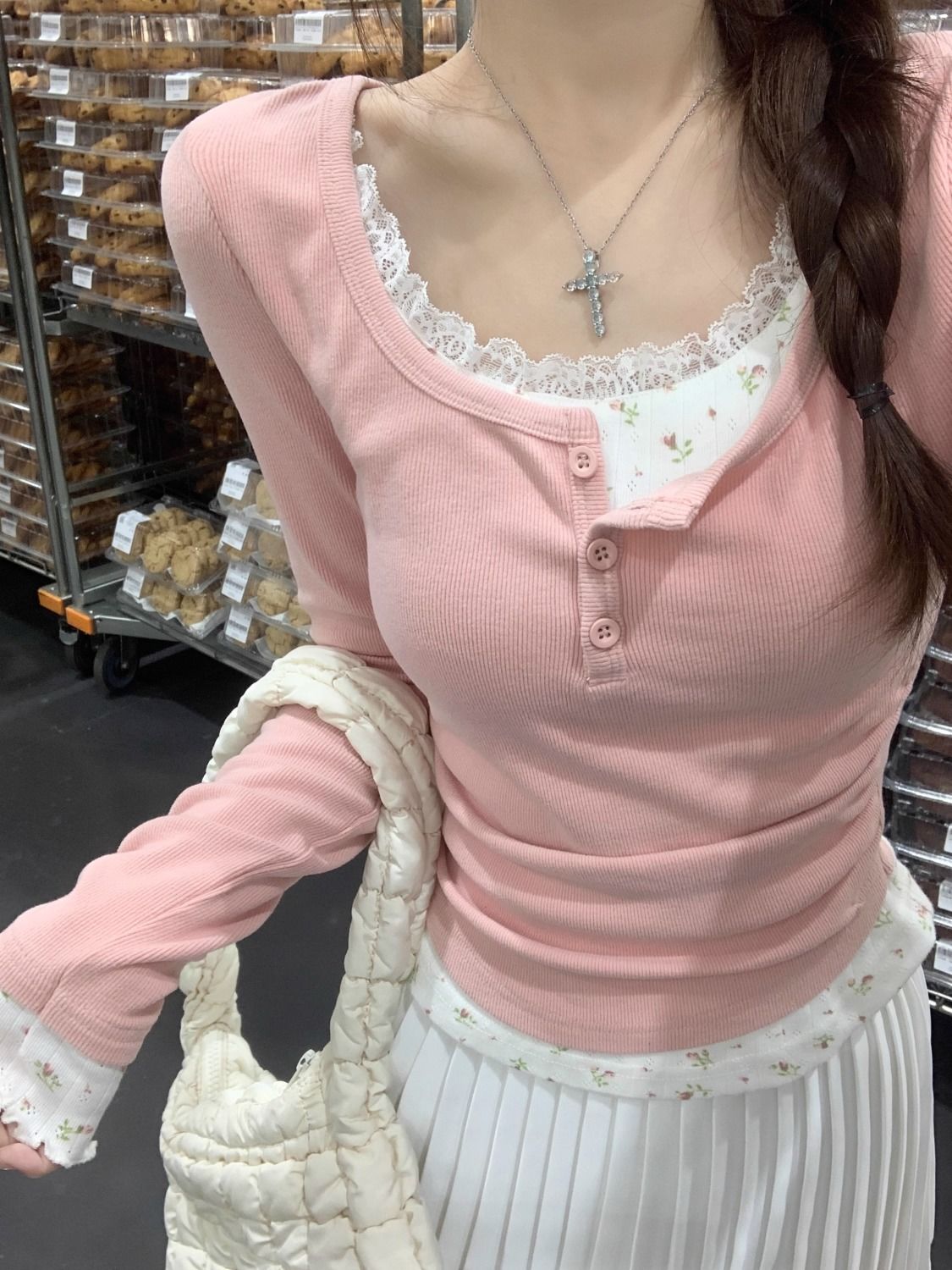 2026 Pink Floral Two-piece Cre - Undershirt Crew Neck recension och pris
