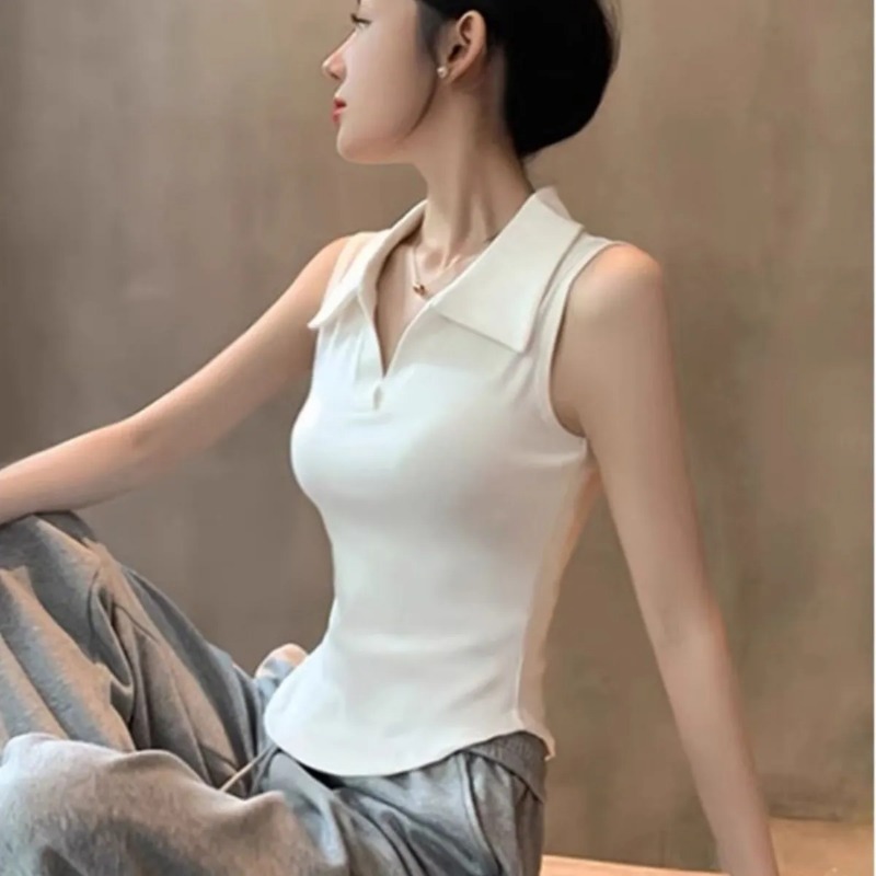 Women's White Sleeveless Polo  - Tank Top Ribbed recension och pris